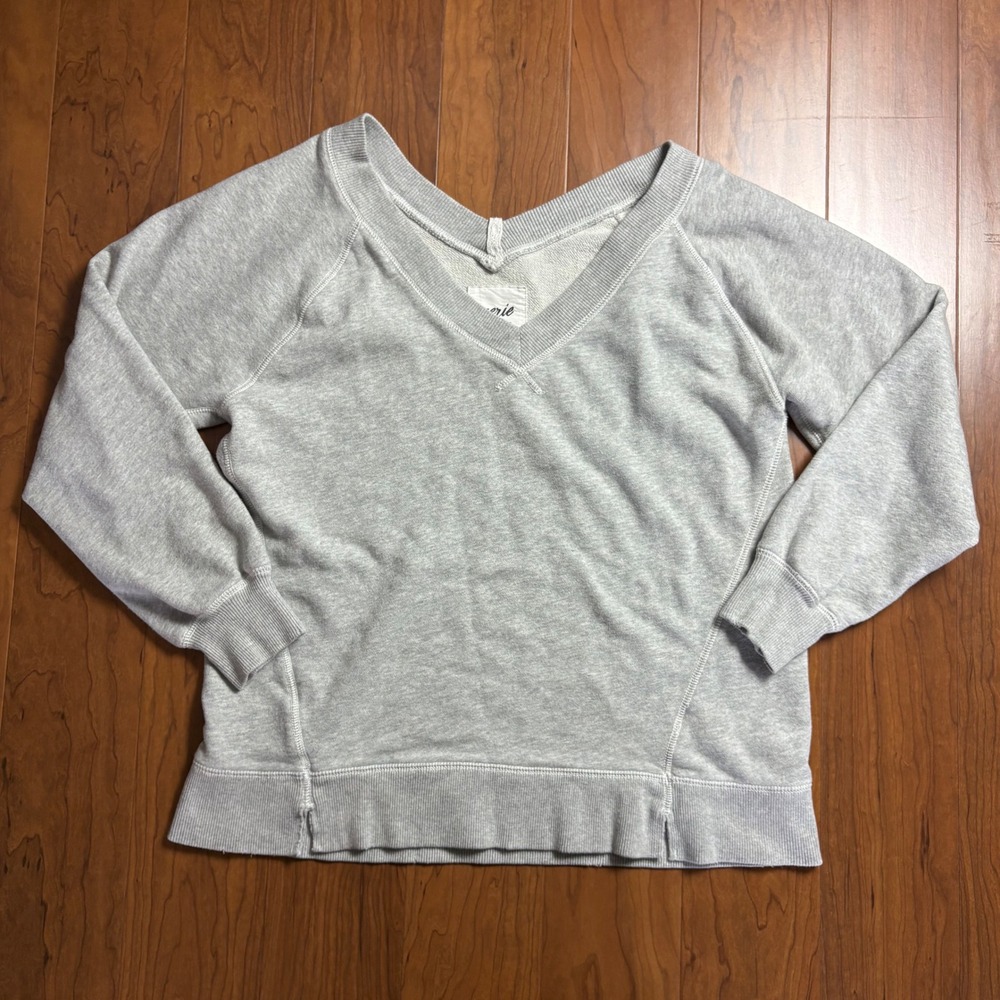 Aerie Heather Gray V-Neck Raglan Sweatshirt XS Loose Fit Pullover